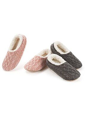 Knit Slipper Socks Non Slip Sherpa Lined Cable Knit House Slippers